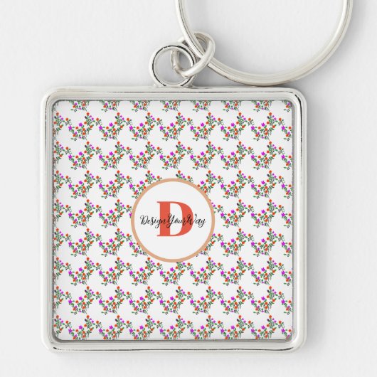 niedliches, farbiges, blumengeschmücktes Monogramm Schlüsselanhänger (Vorne)