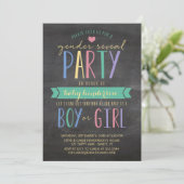 Niedliches farbiges Chalkboard Gender Reveal Party Einladung (Stehend Vorderseite)