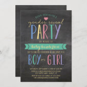 Niedliches farbiges Chalkboard Gender Reveal Party Einladung (Vorne/Hinten)