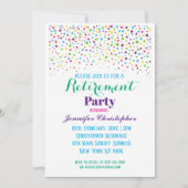 Niedliches farbiges Confetti-Script-Pensionierungs Einladung (Vorderseite)