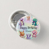 Niedliches farbiges Dinosaurier Kindergeburtstag P Button (Vorne & Hinten)