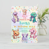 Niedliches farbiges Dinosaurier Kindergeburtstag P Einladung (Stehend Vorderseite)