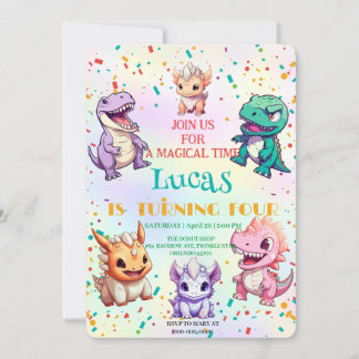 Niedliches farbiges Dinosaurier Kindergeburtstag P Einladung