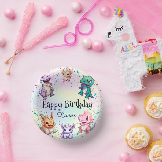 Niedliches farbiges Dinosaurier Kindergeburtstag P Pappteller (Party)