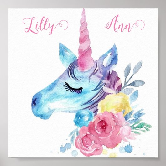 Niedliches farbiges Einhornplakat personalisiert Poster (Vorne)