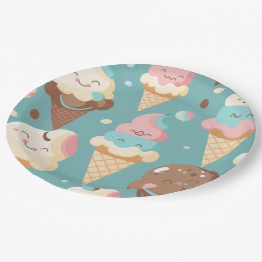 Niedliches, farbiges Eis Pappteller (Schrägansicht)