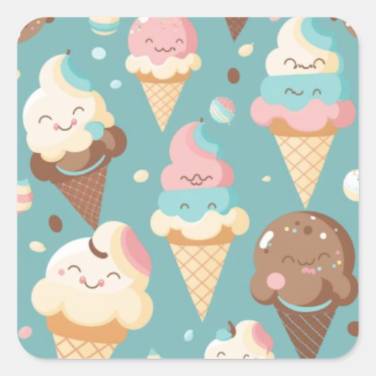 Niedliches, farbiges Eis Quadratischer Aufkleber (Vorderseite)