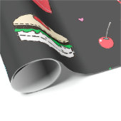 Niedliches, farbiges Essmuster auf dunkelgrau Geschenkpapier (Rolleneckpunkt)