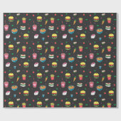 Niedliches, farbiges Essmuster auf dunkelgrau Geschenkpapier (Flach)