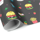 Niedliches, farbiges Essmuster auf dunkelgrau Geschenkpapier (Rolleneckpunkt)