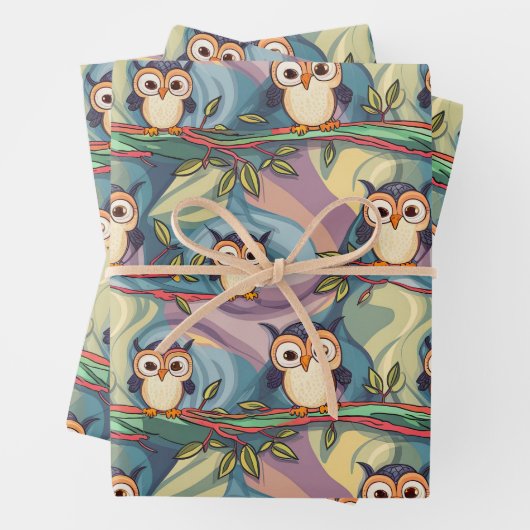 Niedliches, farbiges Eukalyptmuster Geschenkpapier Set (Beispiel)