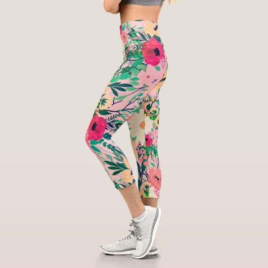 Niedliches farbiges, florfarbenes rosa Design Capri Leggings (Links)