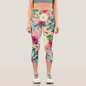 Niedliches farbiges, florfarbenes rosa Design Capri Leggings (Vorderseite)