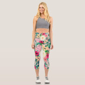 Niedliches farbiges, florfarbenes rosa Design Capri Leggings (Vorderseite)