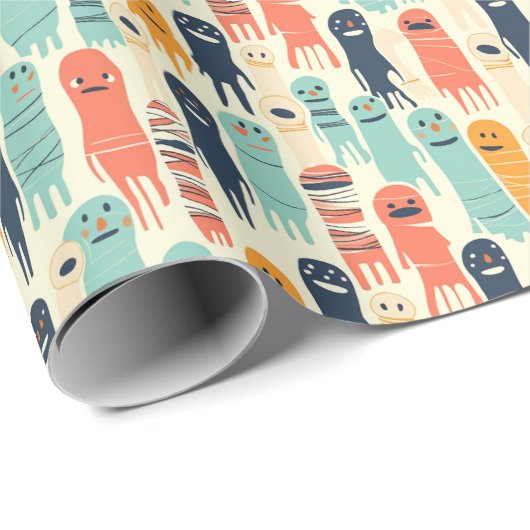 Niedliches farbiges GeisterHalloween Geschenkpapier (Rolleneckpunkt)