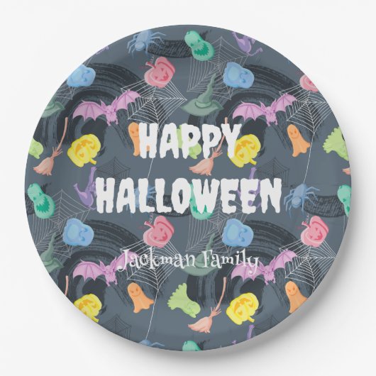 Niedliches farbiges Halloween, anpassbar Pappteller (Vorderseite)
