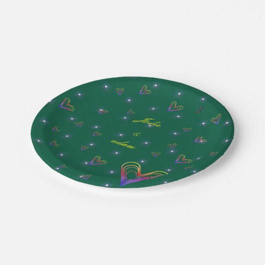 niedliches, farbiges Herz Pappteller (Schrägansicht)