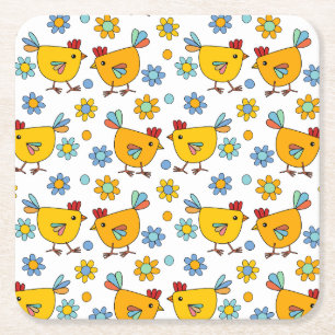 Niedliches farbiges Huhn und Blume Rechteckiger Pappuntersetzer