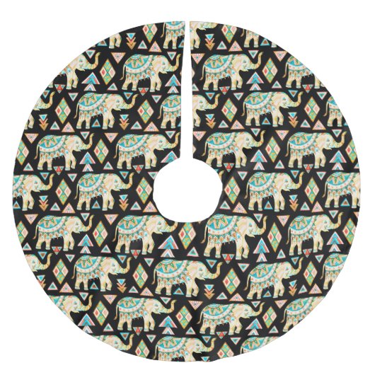 Niedliches farbiges Indianerelementmuster Polyester Weihnachtsbaumdecke (Vorderseite)