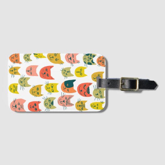 Niedliches, farbiges Katzen-Muster auf weiß Gepäckanhänger (Vorderseite (Horizontal))