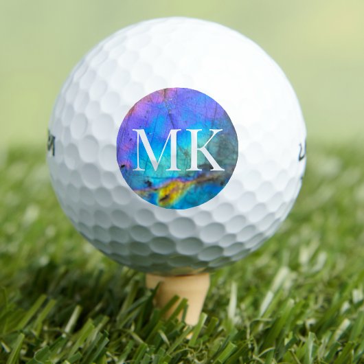 Niedliches farbiges Labradoritkristall-Monogramm Golfball