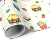 Niedliches, farbiges Lebensmittelmuster auf weiß Geschenkpapier (Rolleneckpunkt)
