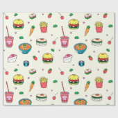 Niedliches, farbiges Lebensmittelmuster auf weiß Geschenkpapier (Flach)
