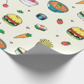 Niedliches, farbiges Lebensmittelmuster auf weiß Geschenkpapier (Ecke)