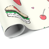 Niedliches, farbiges Lebensmittelmuster auf weiß Geschenkpapier (Rolleneckpunkt)