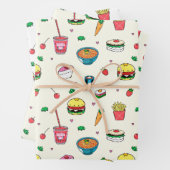 Niedliches, farbiges Lebensmittelmuster auf weiß Geschenkpapier Set (Beispiel)