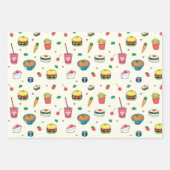 Niedliches, farbiges Lebensmittelmuster auf weiß Geschenkpapier Set (Vorderseite)