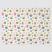 Niedliches, farbiges Lebensmittelmuster auf weiß Seidenpapier (Vorderseite)
