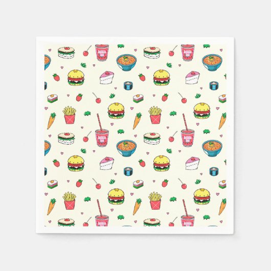 Niedliches, farbiges Lebensmittelmuster auf weiß Serviette (Vorderseite)