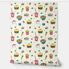 Niedliches, farbiges Lebensmittelmuster auf weiß Tapete