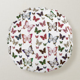 Niedliches, farbiges Marmorbutterfly-Federmuster Rundes Kissen