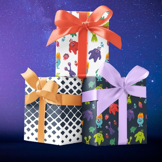 Niedliches farbiges Monster Nahtloses Muster Geschenkpapier Set