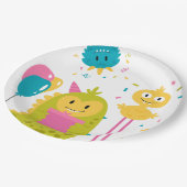 Niedliches farbiges Monster Pappteller (Schrägansicht)