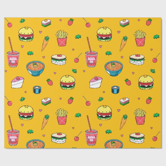 Niedliches, farbiges Muster auf Gelb Geschenkpapier (Flach)