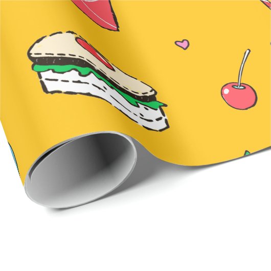 Niedliches, farbiges Muster auf Gelb Geschenkpapier (Rolleneckpunkt)