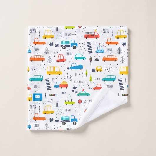 Niedliches, farbiges Muster des Autoverkehrs Badhandtuch Set (Waschlappen)