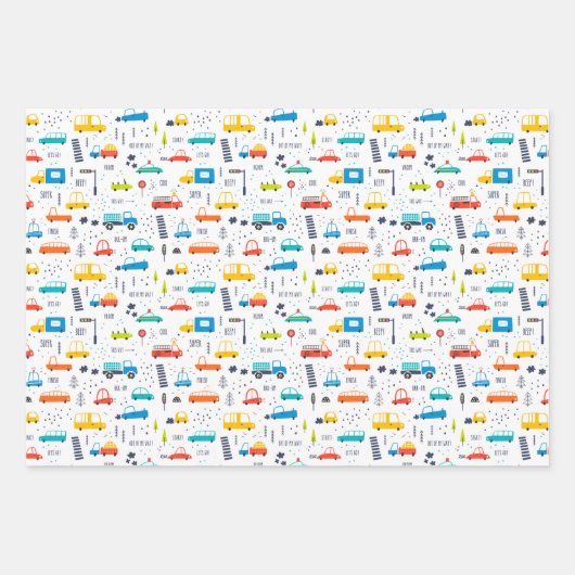Niedliches, farbiges Muster des Autoverkehrs Geschenkpapier Set (Vorderseite)