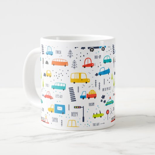 Niedliches, farbiges Muster des Autoverkehrs Jumbo-Tasse (Vorderseite Links)