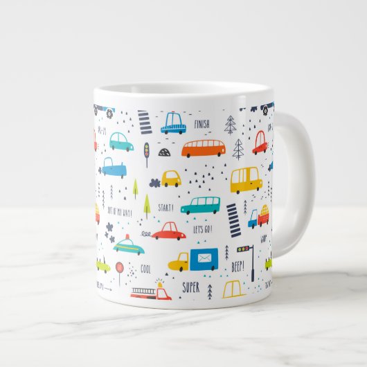 Niedliches, farbiges Muster des Autoverkehrs Jumbo-Tasse (Vorderseite Rechts)