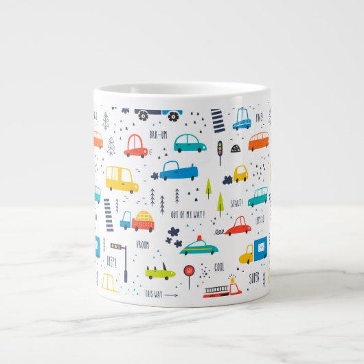 Niedliches, farbiges Muster des Autoverkehrs Jumbo-Tasse (Vorderseite)