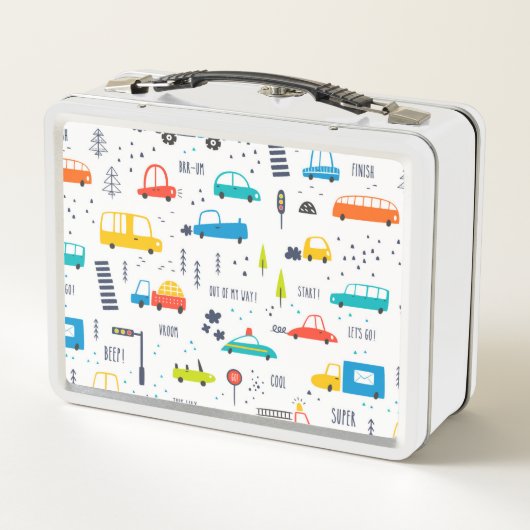 Niedliches, farbiges Muster des Autoverkehrs Metall Brotdose (Rückseite)