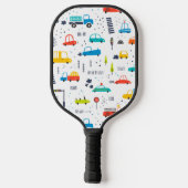 Niedliches, farbiges Muster des Autoverkehrs Pickleball Schläger (Rückseite)