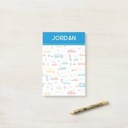 Niedliches, farbiges Muster des Autoverkehrs Post-it Klebezettel (Auf Schreibtisch)