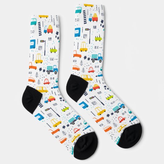 Niedliches, farbiges Muster des Autoverkehrs Socken (Rechts)