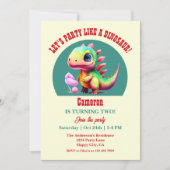 Niedliches farbiges Party Wie ein Dinosaurier, 2. Einladung (Vorderseite)