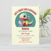 Niedliches farbiges Party Wie ein Dinosaurier, 2. Einladung (Stehend Vorderseite)